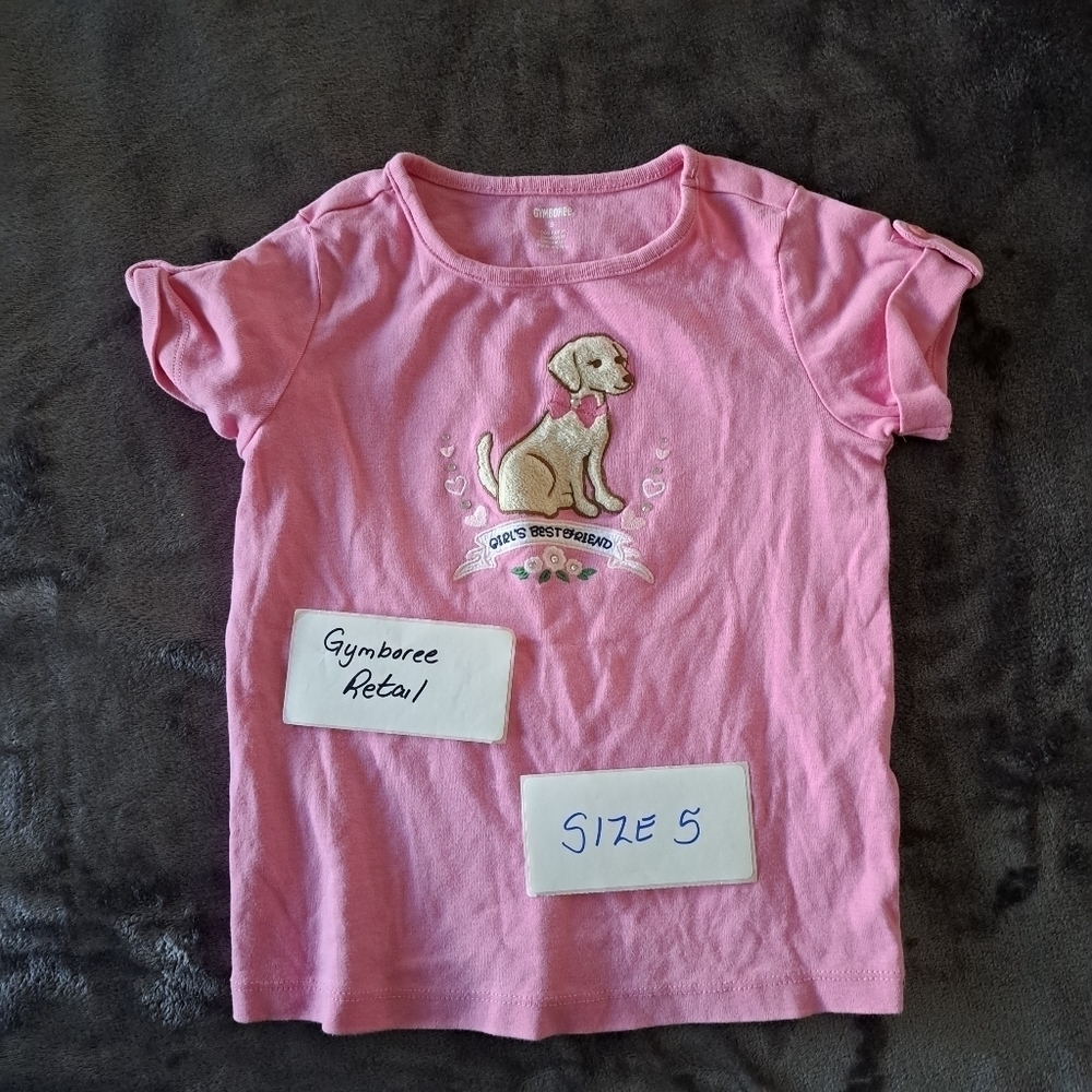 Gymboree girls size 5 Best Friends dog pink short sleeve shirt VGUC